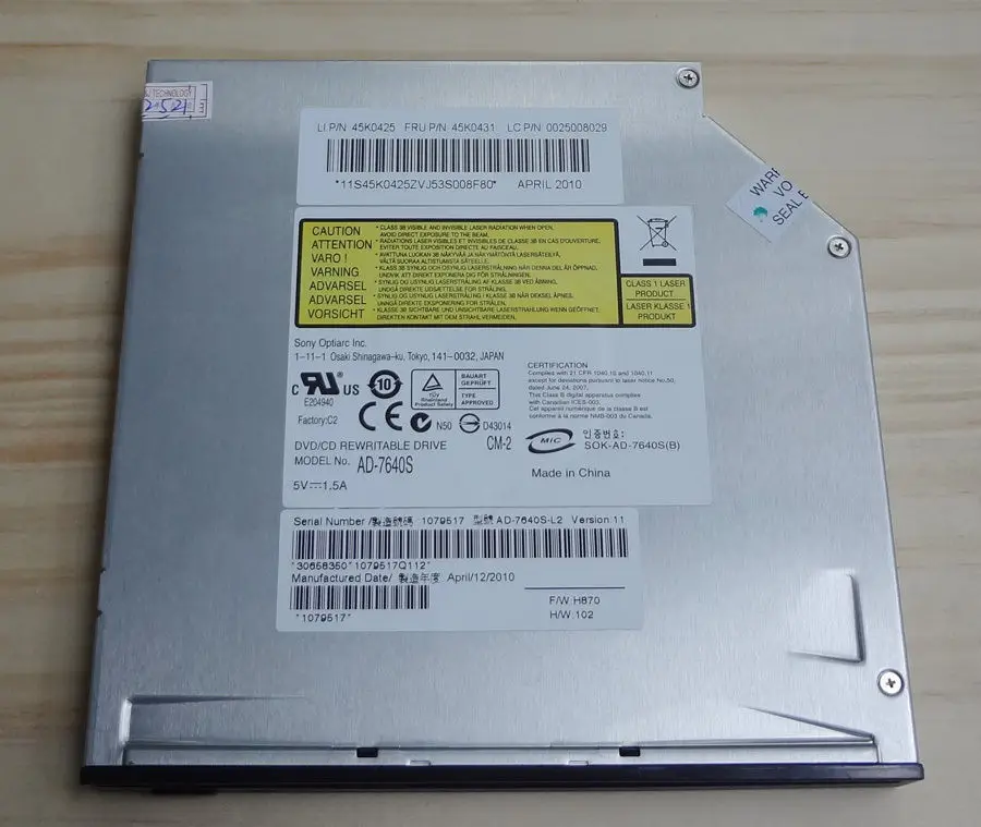 Optiarc AD-7640S SATA Slot Load Dual Layer DVD+-R/RW RAM Burner Drive Notebook CD DVD Brenner Laufwerk Drive