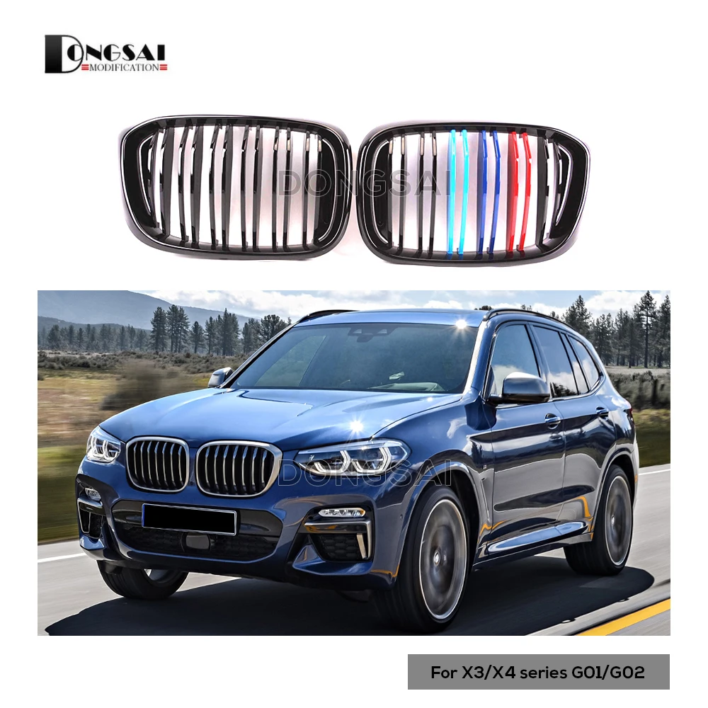 

Dual Slat Front kidney Grille Bumper Grills Mesh for BMW X3 G01 X4 G02 2018 2019 2020 2021 2022