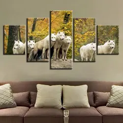 Современный дом стены Книги по искусству Декор Рамки фотографии 5 Панель животное Белый Волк пейзаж Книги по искусству HD печатных картина