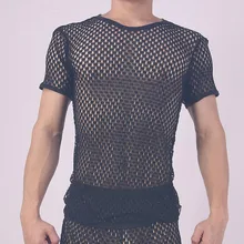 Мужские прозрачные майки в сеточку, сексуальные, короткий рукав, одежда для ночного клуба, сетчатая рубашка, мужские вечерние, красные, синие, одежда, уличная одежда, топы