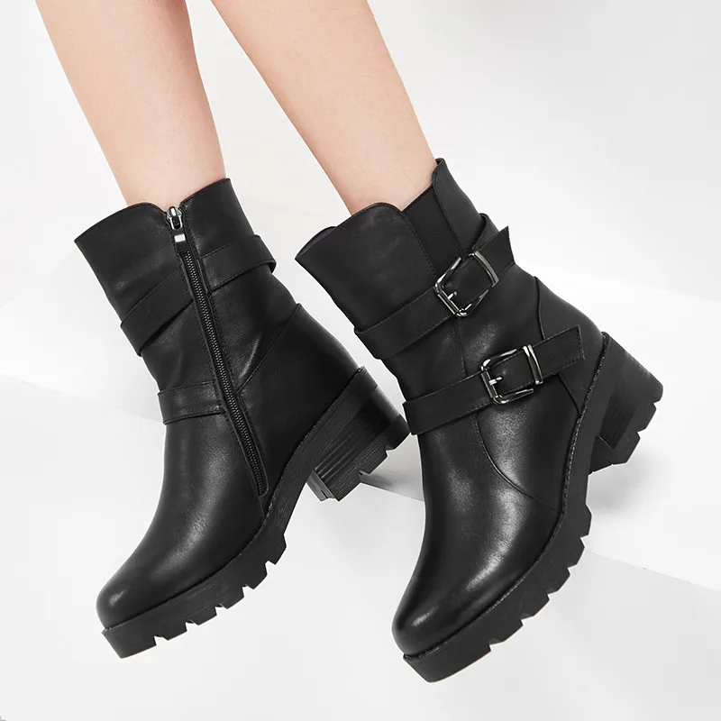 Cuir Véritable Masgulahe Zip En Femmes Chaud Hiver Bottes 2018 Laine Mode Talon Cheville Automne Rond Noir Au Bout Carré Garder thdrsQ