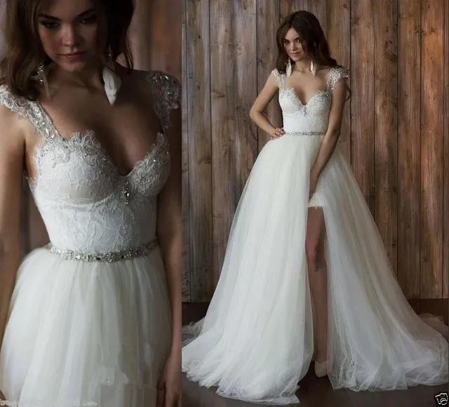 mzye36 blanca suave tul desmontable falda dos en uno cristales