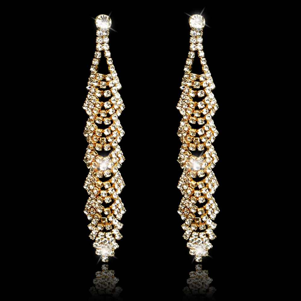 2.25” Red Gold Dangle Drop Rhinestone Prom Long Crystal Pageant Earrings |  eBay
