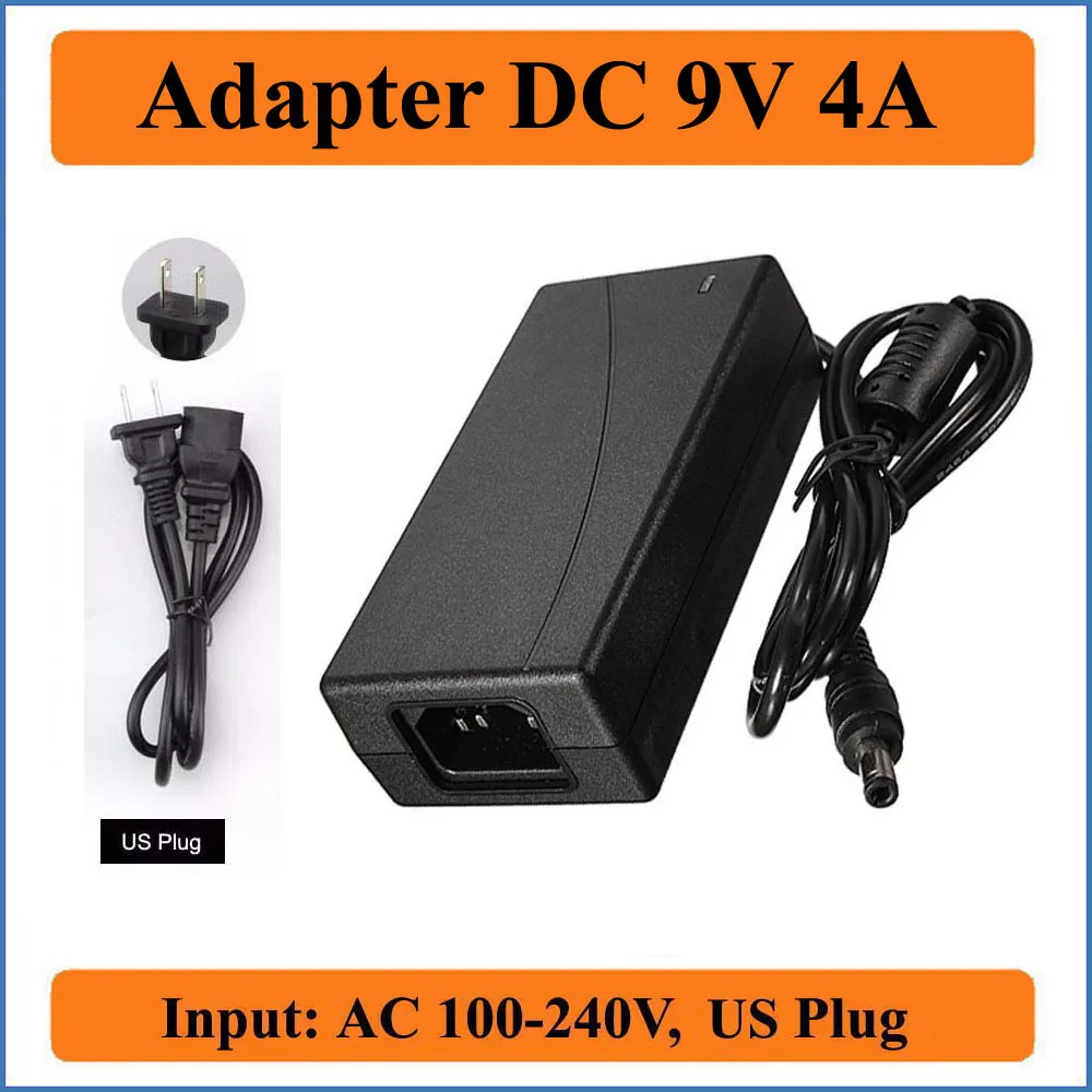

9V 4A US Plug AC DC Adapter AC 100-240V Converter to DC 9V 4000mA Switching Power Supply Chargers 5.5mm x 2.1-2.5mm Jack