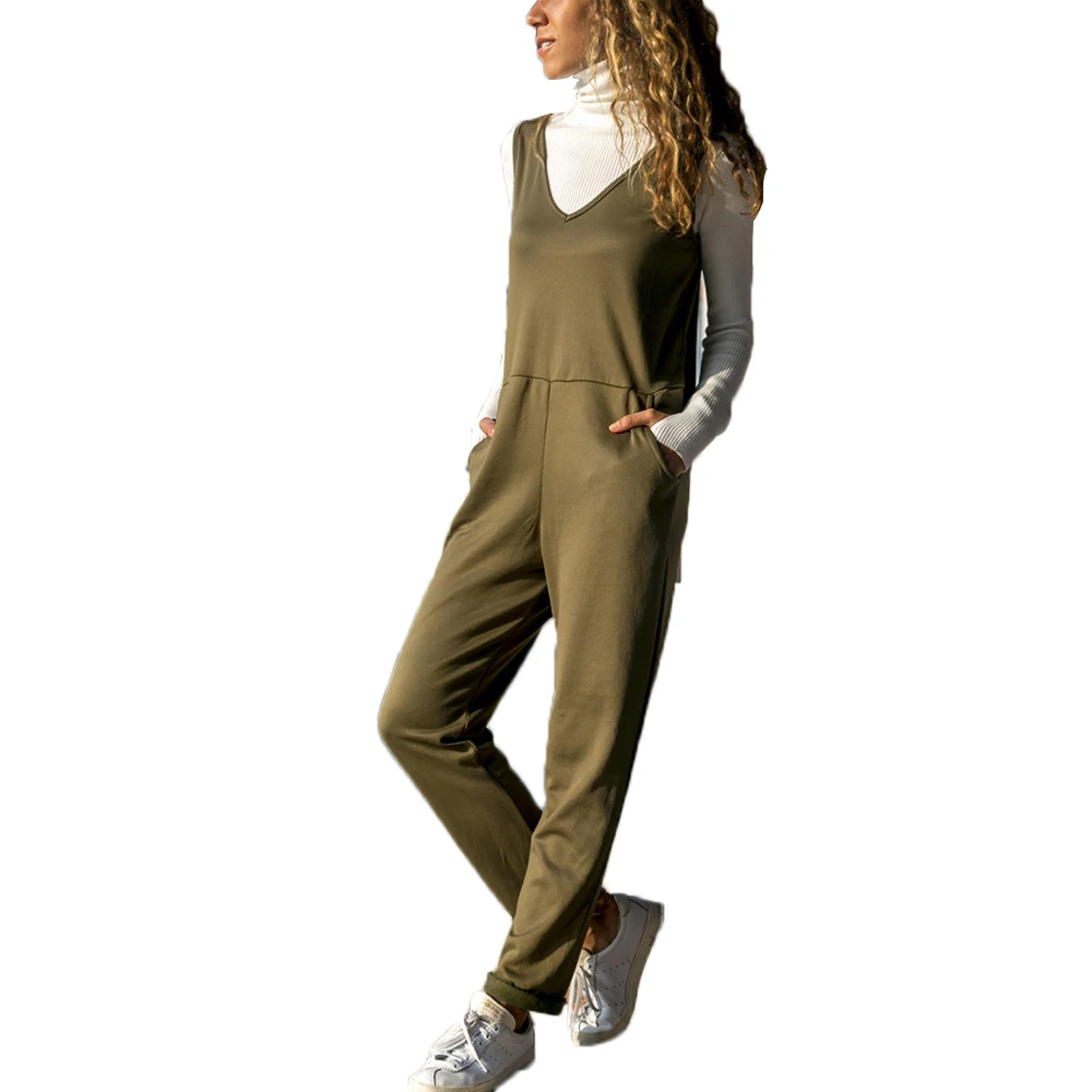 

Fashionable Women's Sleeveless Jumpsuit Casual Loose Trousers Autumn New Rompers Cotton Pants Plus Size S - XL for Elegant Lady