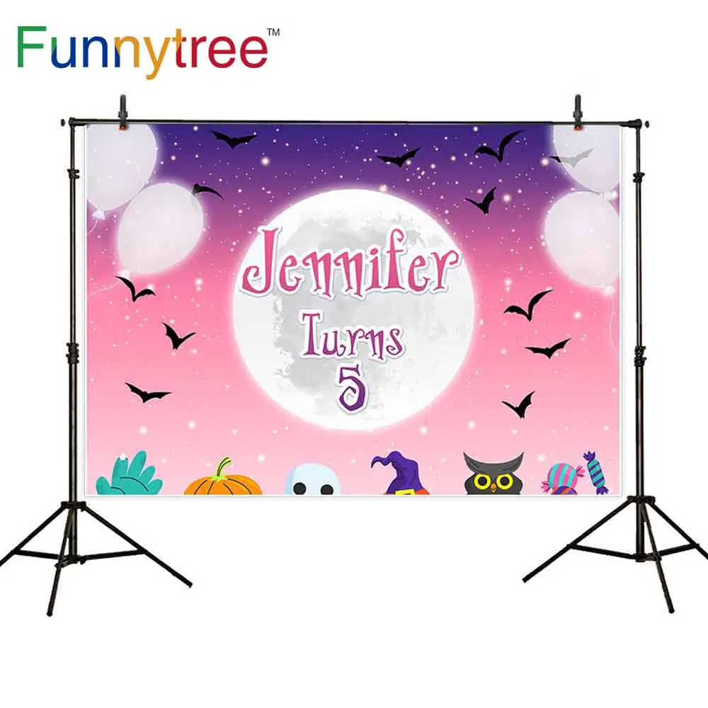 

Funnytree Halloween backdrop photocall cartoon birthday moon balloon child custom vampirina background Photo Studio photography