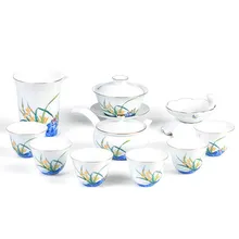 Японский стиль Орхидея чайные наборы кунг-фу бытовой керамический чай с простым синим и белым фарфором