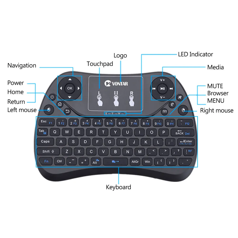 VONTAR TX2 Plus Air mouse QWTREY Keyboard 2,4G Беспроводная Мини-Клавиатура Тачпад Fly mouse с подсветкой Android tv BOX X96mini X96