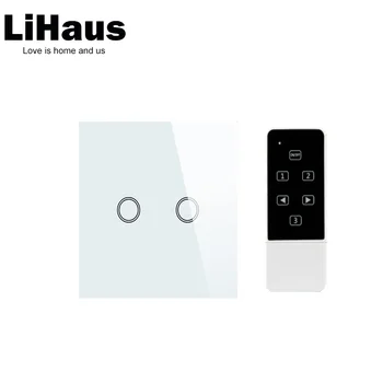

EU standard Glass Panel Light Switch with Remote Control, 2 Gang 1 Way touch switch