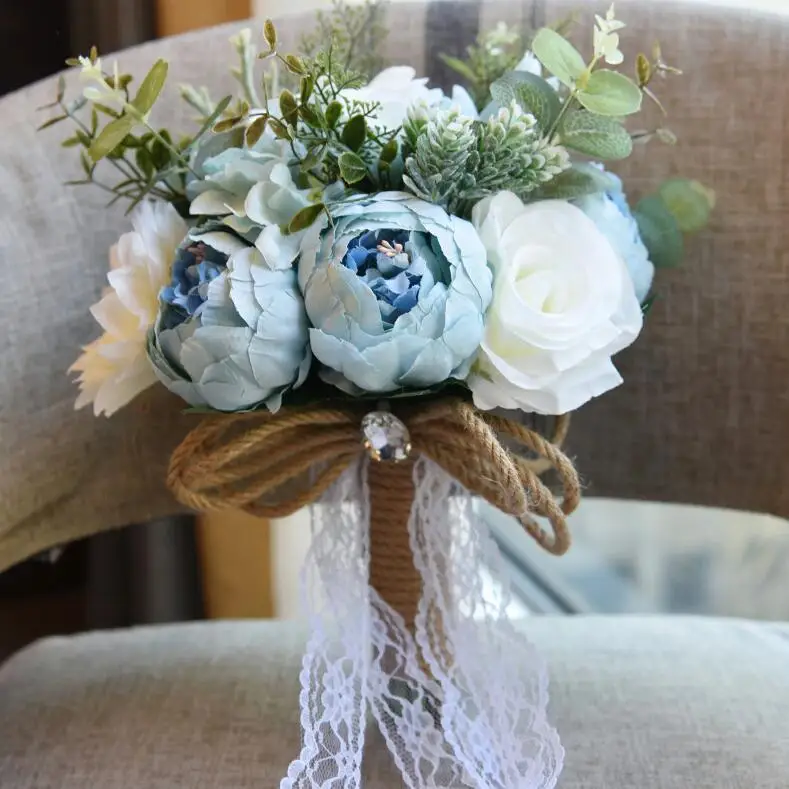 AYiCuthia artificial flowers satin roses wedding bridal flowers bridal bouquets new wedding flowers rustic wedding bouquet S5 - Цвет: Blue