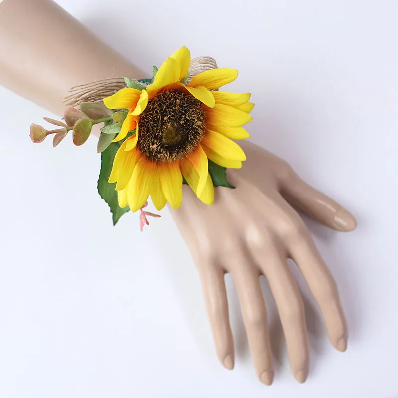 15104-Boutonniere Flowers wedding wrist corsage flowers silk roses yellow  (9)