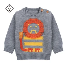 Свитера для маленьких мальчиков и девочек; вязаный Повседневный пуловер с изображением Льва для новорожденных; свитер с длинными рукавами для малышей; детские комбинезоны; милая осенняя одежда