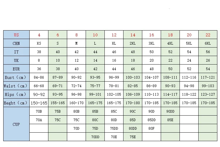 Size chart for yoga wear