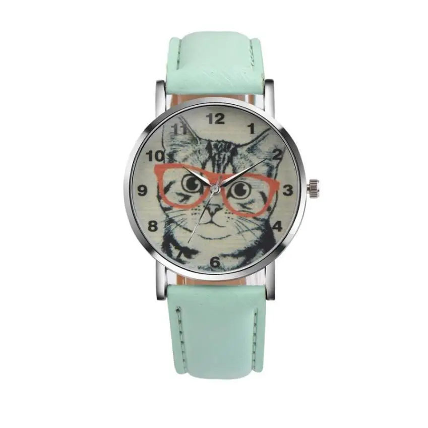 

Watch Women Luxury Date With Leather Printing Cat Face Fashion Ladies Watch Relogio Feminino Elegant Wristwatch Gift fo Lover #D