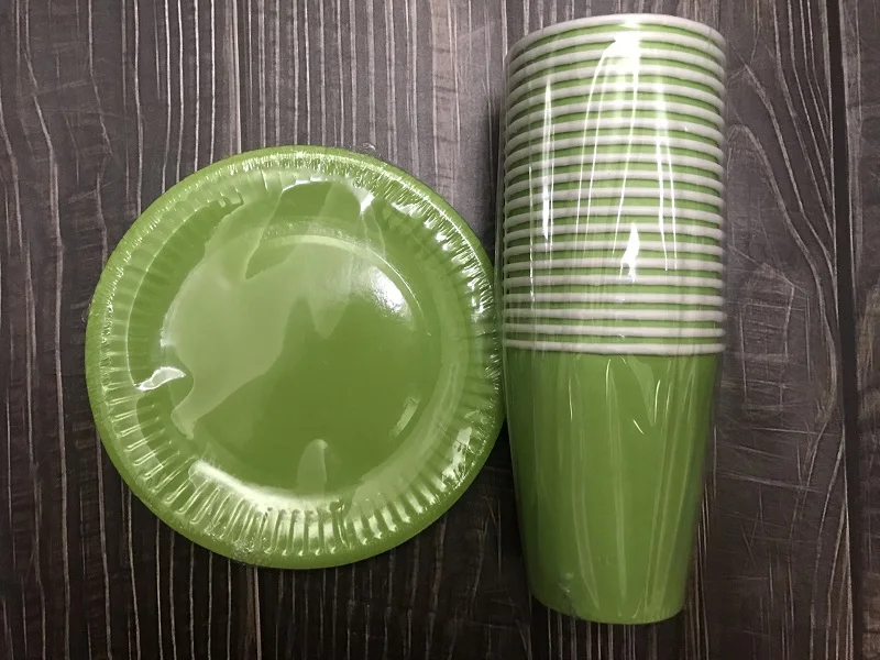 Новые одноразовые бумажные стаканчики и тарелки одноразовые наборы посуды - Цвет: 6inch plate green