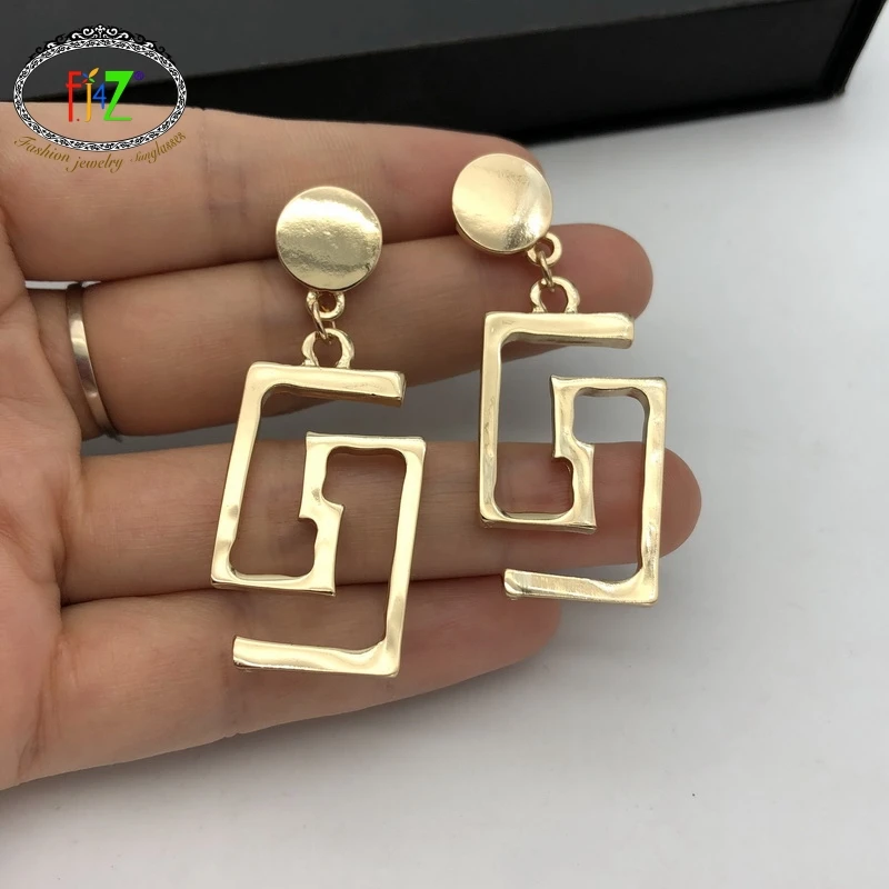 

F.J4Z Designer Women Chic Earrings Brand Chic Geometric Ladies Statement Puzzle Shape Pendant Earrings Bijoux