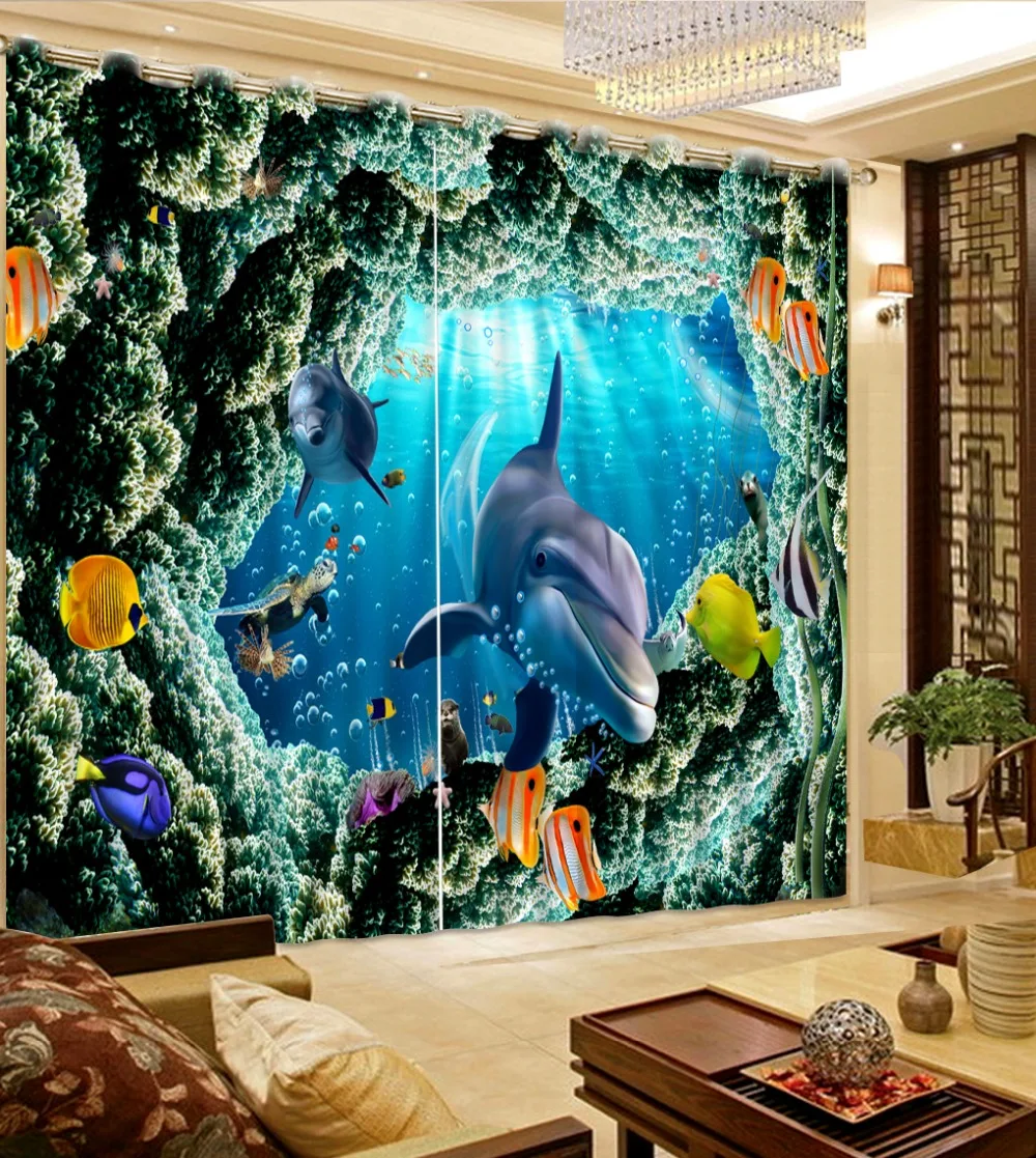 

custom curtains curtain styles for bedrooms Coral Underwater World Dolphin Fish custom windowcurtains 3d curtains