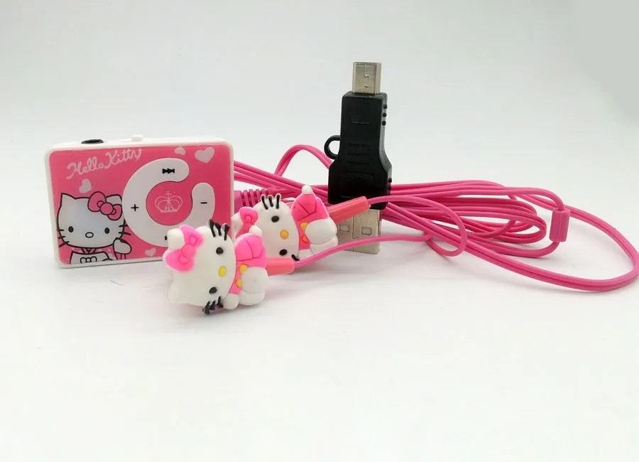 Hello kitty MP3 музыкальный плеер Клип MP3-плееры Поддержка TF карты с hello kitty earphoe кабель и сумка