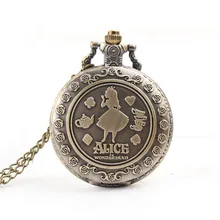 Алиса в стране чудес тема бронзовые кварцевые карманные часы, являющийся лидером продаж винтажный Fob часы время в кармане Рождественский подарок на день рождения