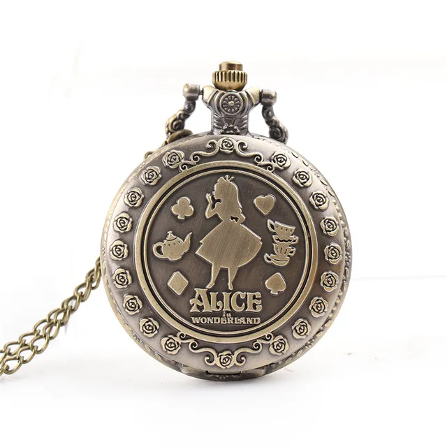 Alice in Wonderland Theme Bronze Quartz Pocket Watches Hot sell Vintage Fob Watc Alice in Wonderland Theme Bronze Quartz Pocket Watches Hot sell Vintage Fob Watc