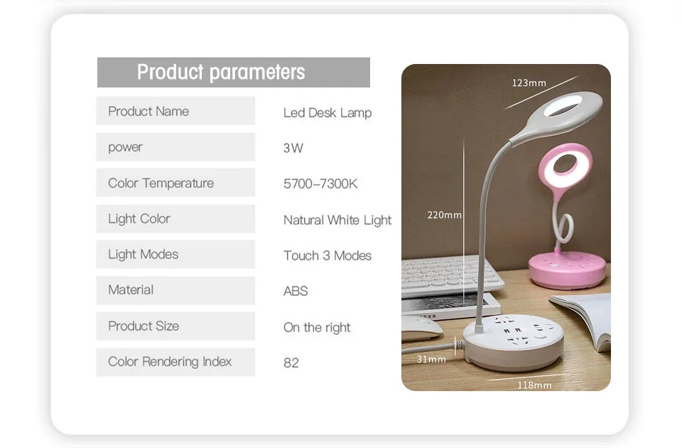 С регулируемой яркостью 220V ЕС настольная лампа розетка Современная сенсорный выключатель складной настольный стол лампы на зажиме держатель USB 5V ночной компьютер для школы и офиса светодиодные лампы