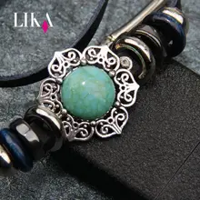 LIKA pulsera de cuero de piedra verde para hombres y mujeres, pulseras de acrílico de múltiples capas simuladas de trébol, joyería femenina