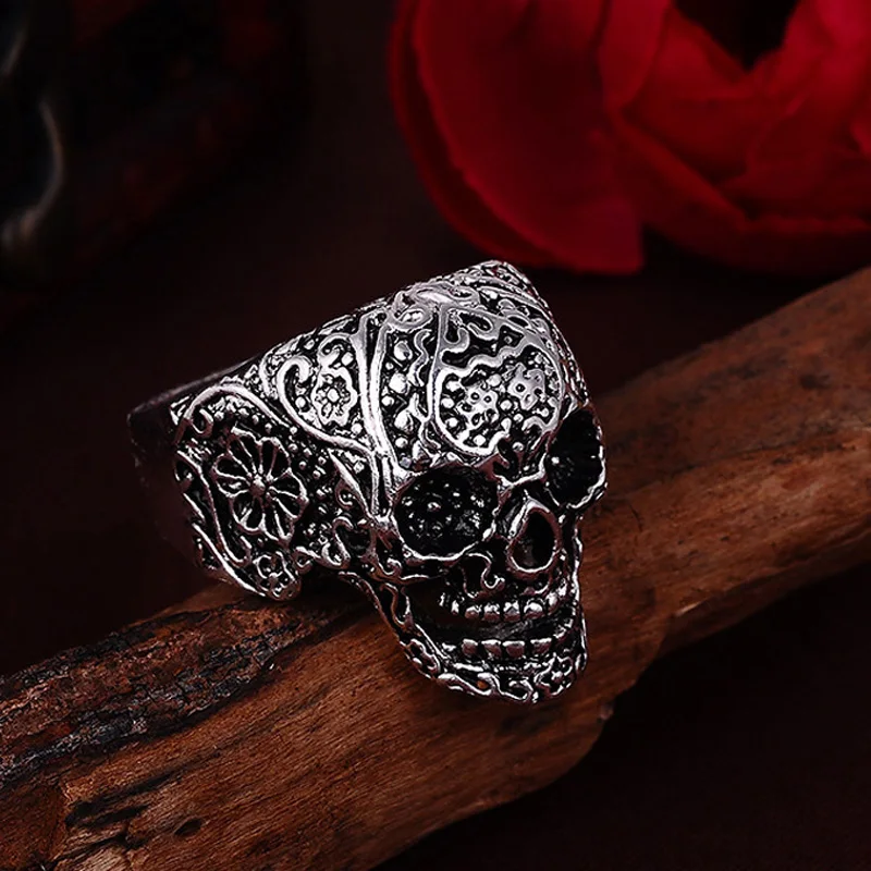 2017 skull rings hot mens punk style flower skull biker ring fashion skeleton jewelry 2016 size - Skull Wedding Rings For Men 2017 skull rings hot mens punk style flower skull biker ring fashion skeleton jewelry 2016 size - Skull Wedding Rings For Men