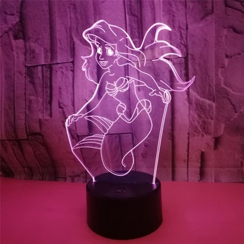 

2018 New Mermaid Princess 3D LED illusion Night Light 7 Color Changeable USB Battery Home Decor Touch Lights Gift