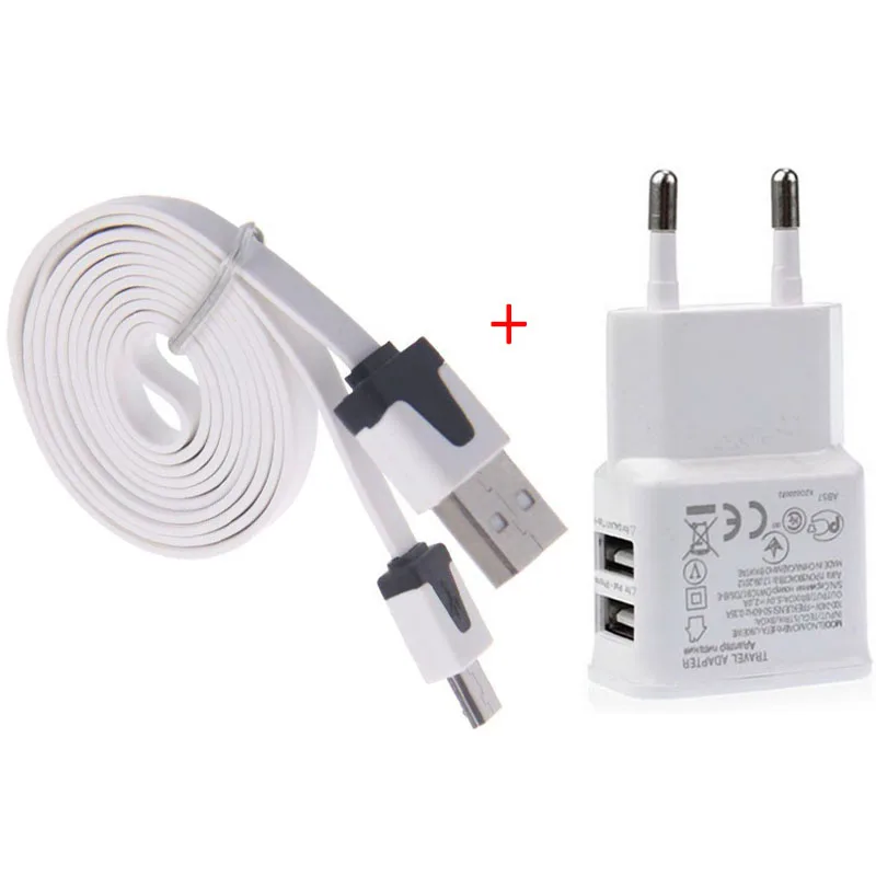 Зарядное устройство с 2 usb портами 5 В А + Кабель micro для зарядки и передачи данных