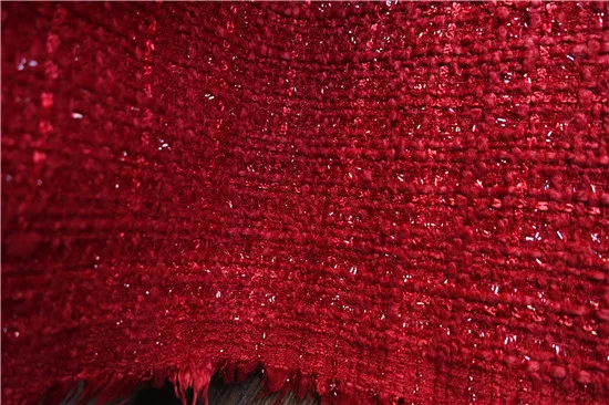 

Free ship wine red color weaved wit hshining line tweed fabric 59" width for 1.2 meters