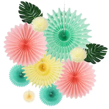 

Party Decorative Paper Fan Rosettes Pinwheel Jungle Tropic Medallions for Wedding Birthday Baby Shower Bride Party Decorations