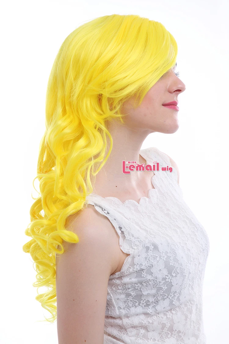 L-email парик, новинка, женские парики, 65 см/25,6 дюйма, цвета: синий, оранжевый, желтый, зеленый, кудрявые синтетические волосы, парик для косплея