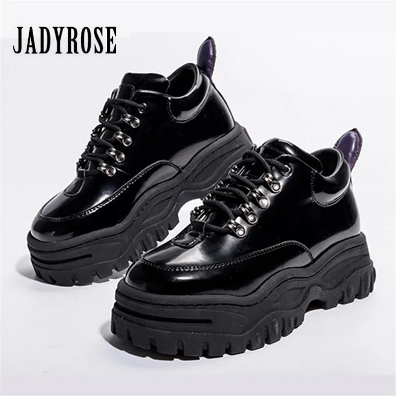 Meilleur Jady Rose Noir En Cuir Verni Femmes Sneakers Plate Forme Chaussures Femme Femme Creepers Casual Appartements Tenis Feminino Espadrilles