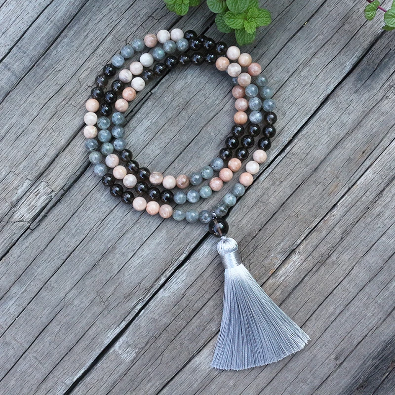 8mm Natural Stone Beads, Sunstone, Labradorite, Change, JapaMala Sets,Spiritual Jewelry,Meditation,Inspirational, 108 Mala Beads