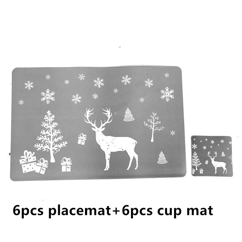 Счастливый год вилка Посуда Снежинка Moose Noel держатели для серебра столовый стол чашка коврик рождественские украшения для дома - Цвет: Gray elk placemat