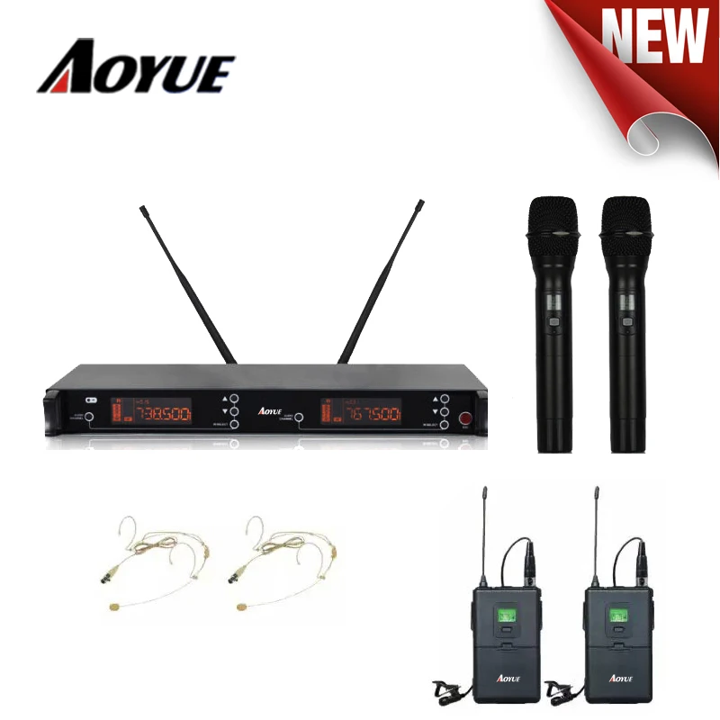 

2 channel UHF Wireless Microphone System Handheld Tie Clip Lapel Stage KTV Karaoke amplifier