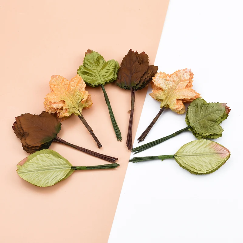 

12pcs silk maple leaf Christmas leaves decorative flowers wreaths new Year home decoration diy gifts candy box artificial plants