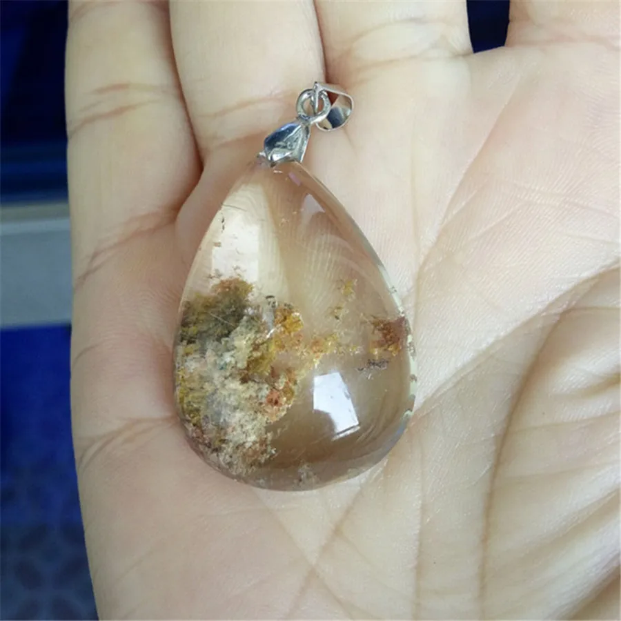 

Genuine Natural Phantom Quartz Crystal Water Drop Bead Fashion Charms Suspension Necklaces Pendant 35*24*13mm