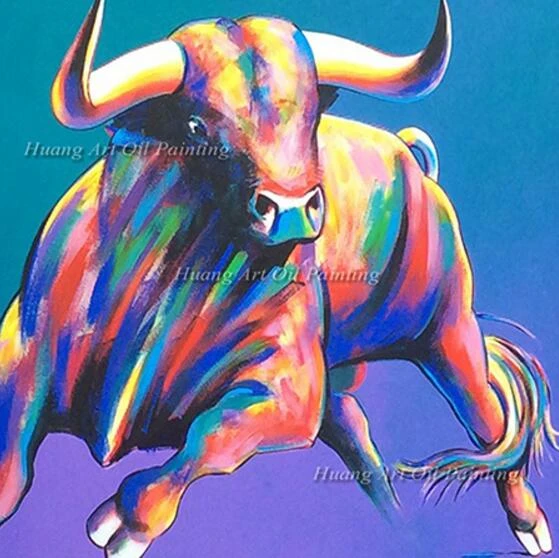 Handmade wall oil painting of lovely bull cartoon bull animal oil paintings  for living room decoration|Vẽ Tranh & Thư Pháp| - AliExpress