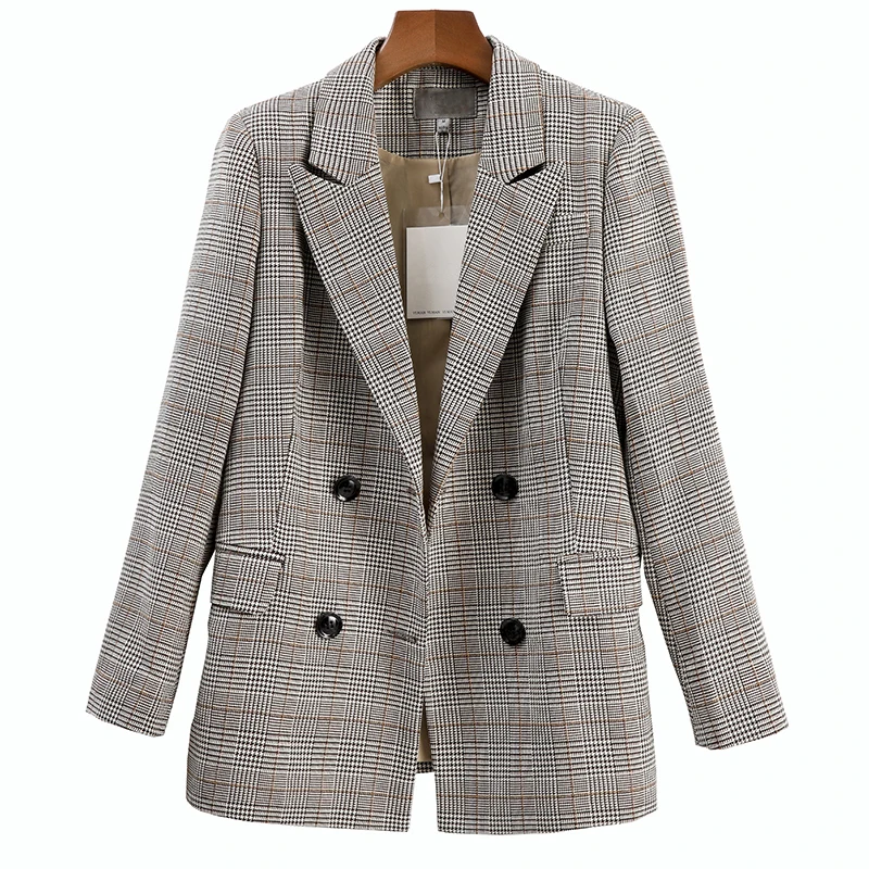 

Spring and Autumn Season New Plaid Suit Jacket Women Leisure Vintage Plaid Small Suit Blazer Feminino