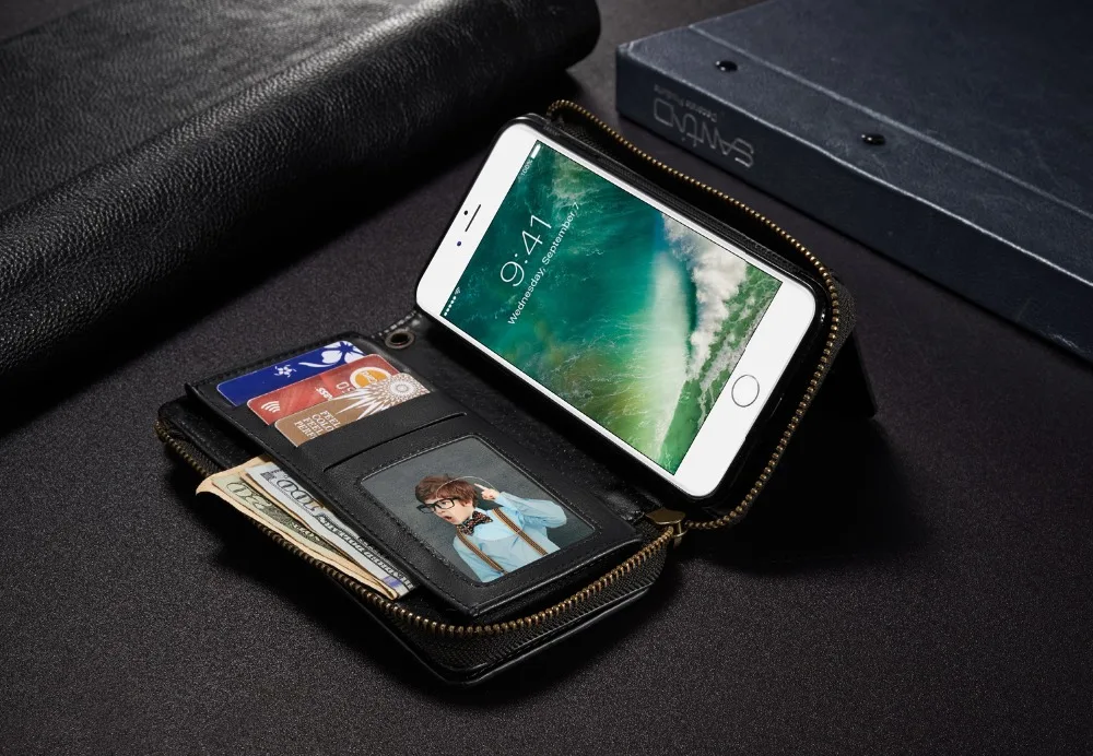 Высококачественный многофункциональный чехол IniZeal для Apple iPhone 7 Plus с держателем для карт, чехол на магните, флип-чехол для iphone 8, кожаный чехол