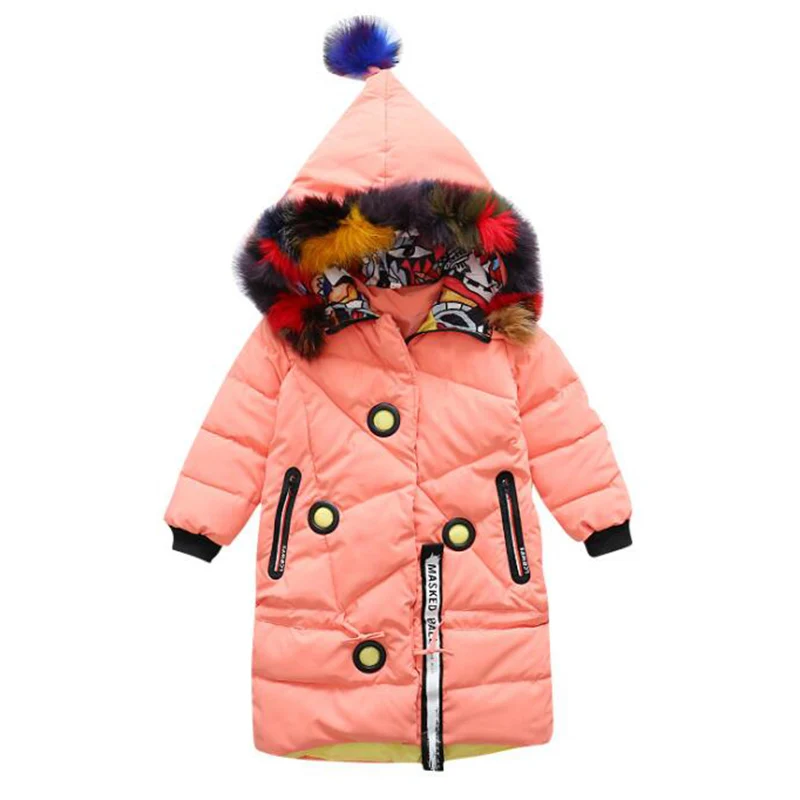 

winter jacket for girls kids warm thick fur collar colorful hooded coat teenage children down jackets children outwear clothing