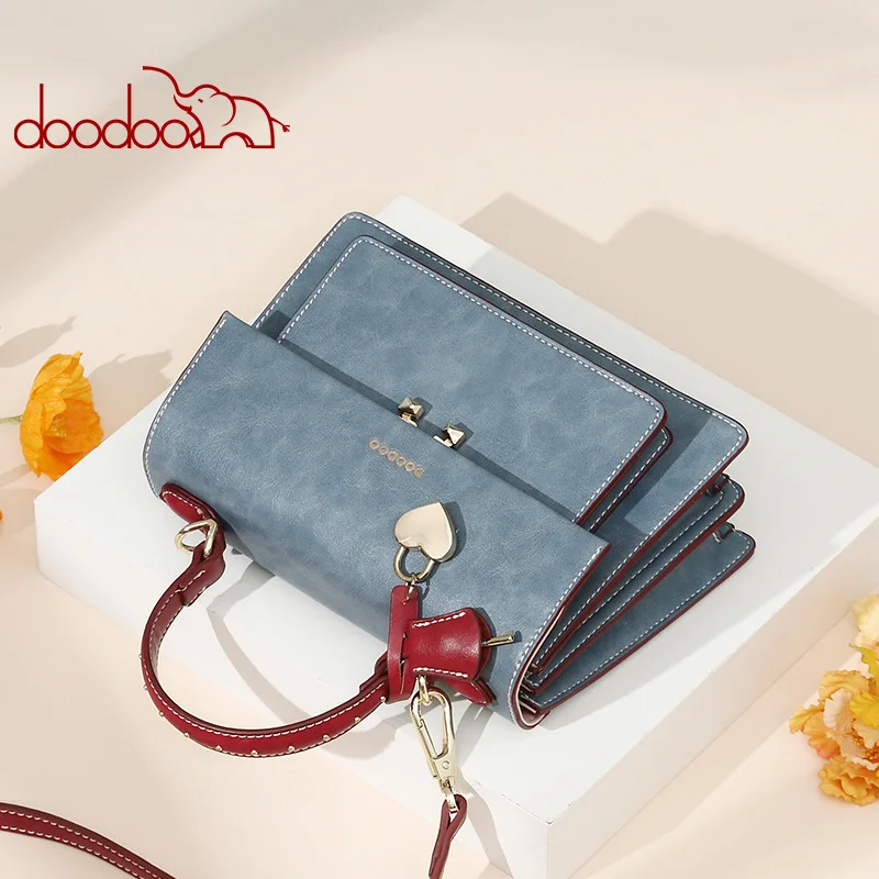 

DOODOO 2019 new ladies bag fashion organ handbags versatile shoulder Messenger bag PU leather solid color small square bag