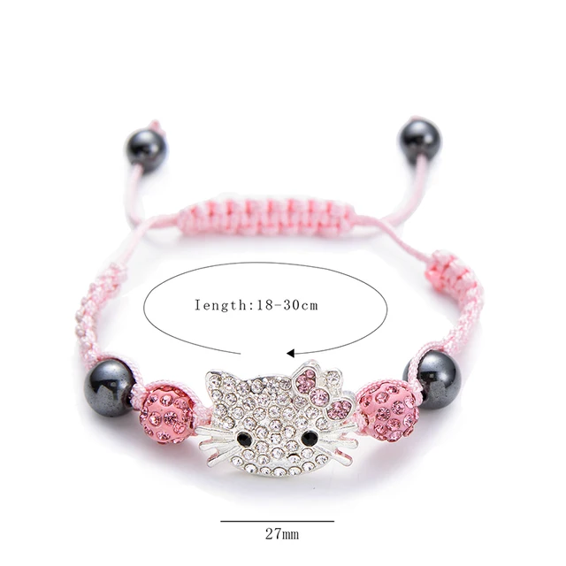 Handmade Cute Children Cat Bracelet for Kids Girls Boys Crystal Beads Connected Braid Charm Bracelets Jewelry 6