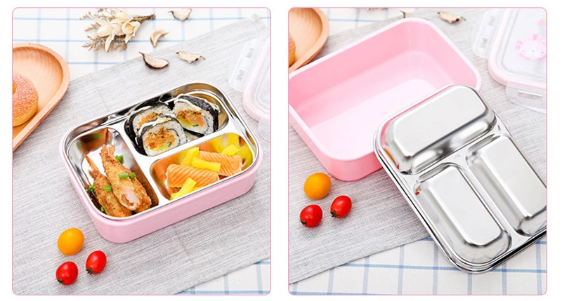 TUUTH 304 Stainless Steel Lunch Box for Kids 3 Grids Water Injection Insulation Portable Food Container Box For Kids Picnic School A12