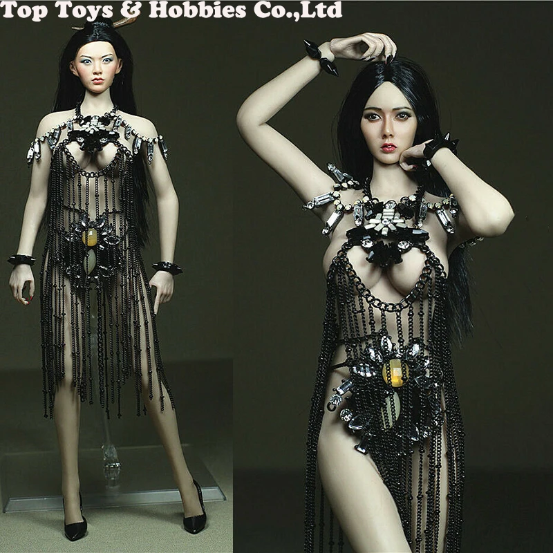 

1/6 Evening Dress Female Clothes Set Female Black Skirt Diamond Accessories Model for PH big breast action Figures body