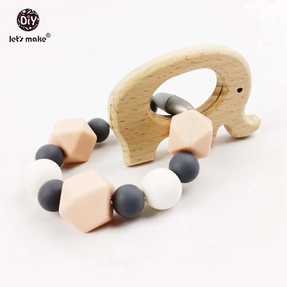 Let's make Wooden Teether Elephant Pink Silicone Beads Baby Toy