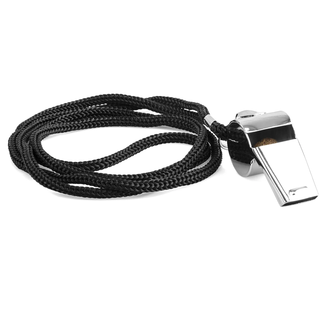 Stainless Steel Sports Coach Whistle with Lanyard Silver + Blackin