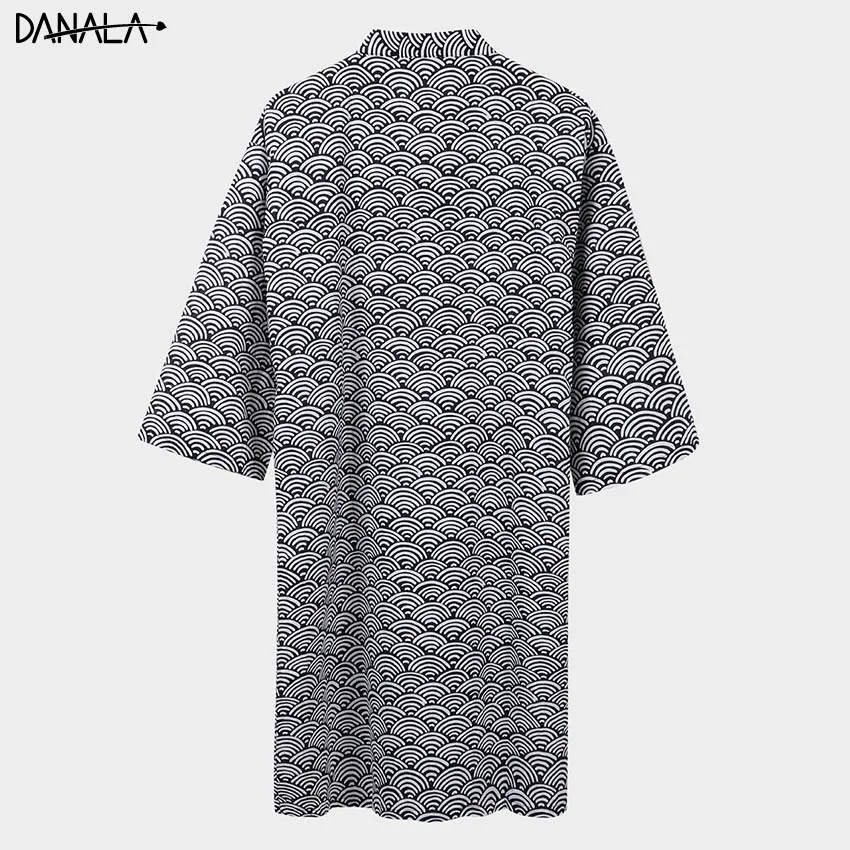 DANALA 100% Cotton Bathrobe Casual Sleeping Robes For Men V-neck Summer Dressing-gown Comfortable Pajamas Yukata Home Robes Men