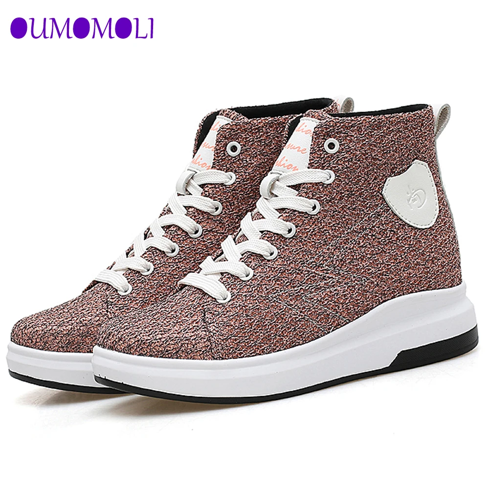 

2019 womens high platform hidden heels wedge sneakers lace up height increasing casual shoes woman 35-41code J032